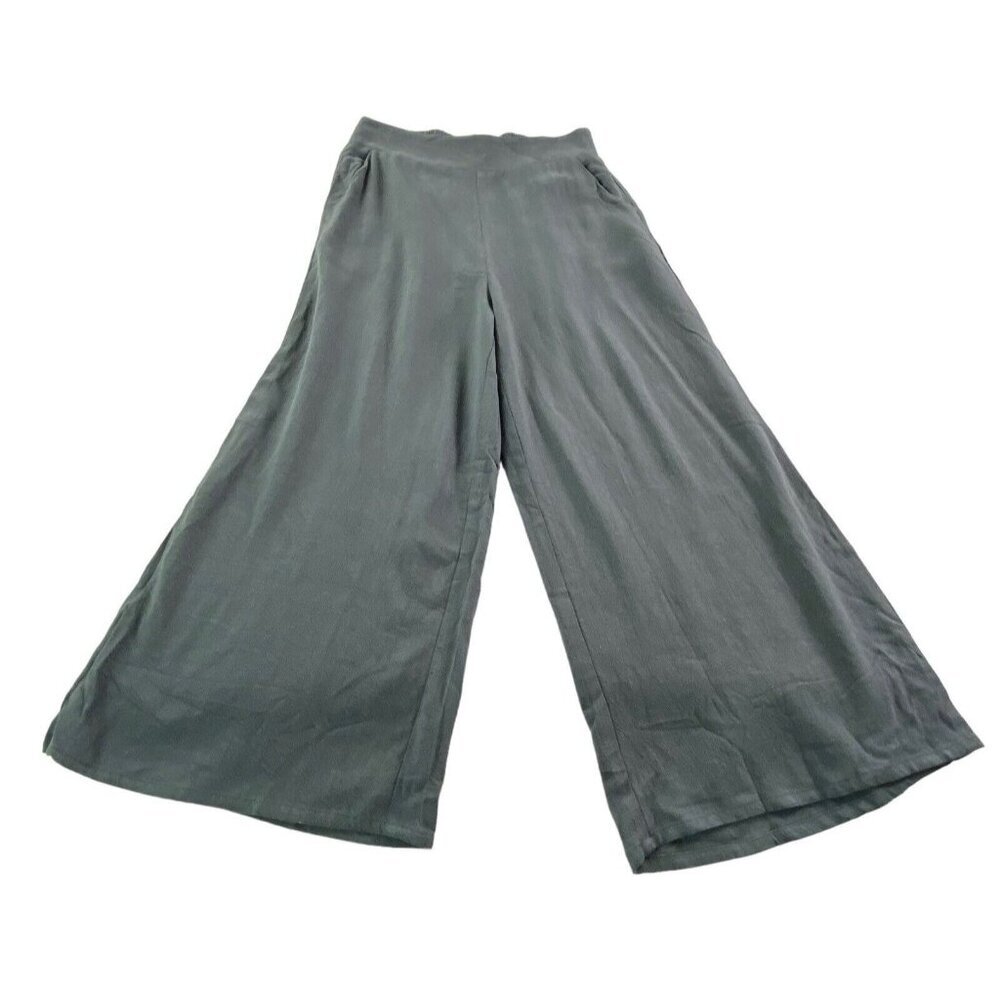 ANRABESS‎ Women Wide Leg Elastic Waist Linen Blend Pocket Pants Sz M 80-25